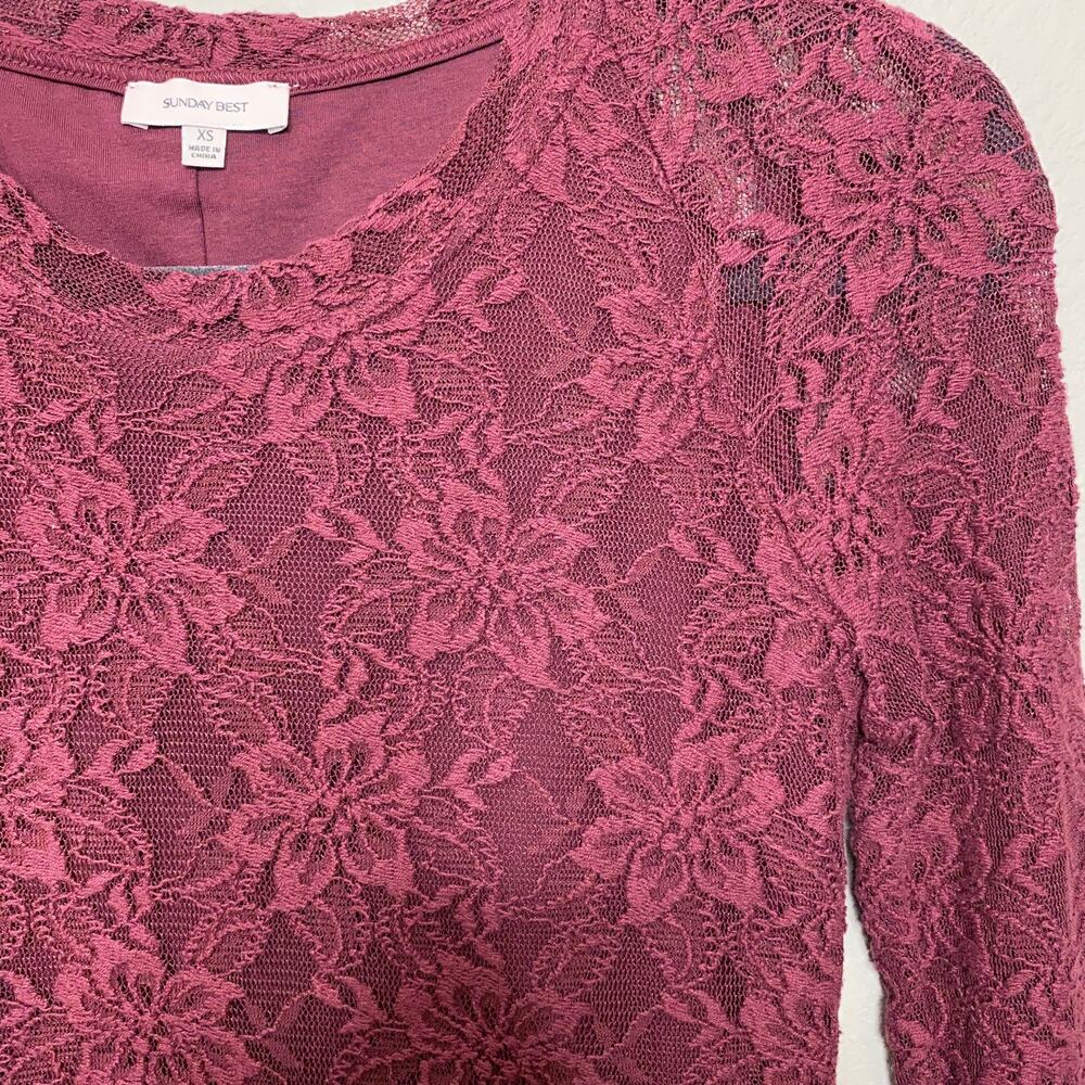 Sunday Best Aritzia‎ Burgundy Floral Lace Long Sleeve Mini Dress XS FRL2-8416-44 - Picture 5 of 7